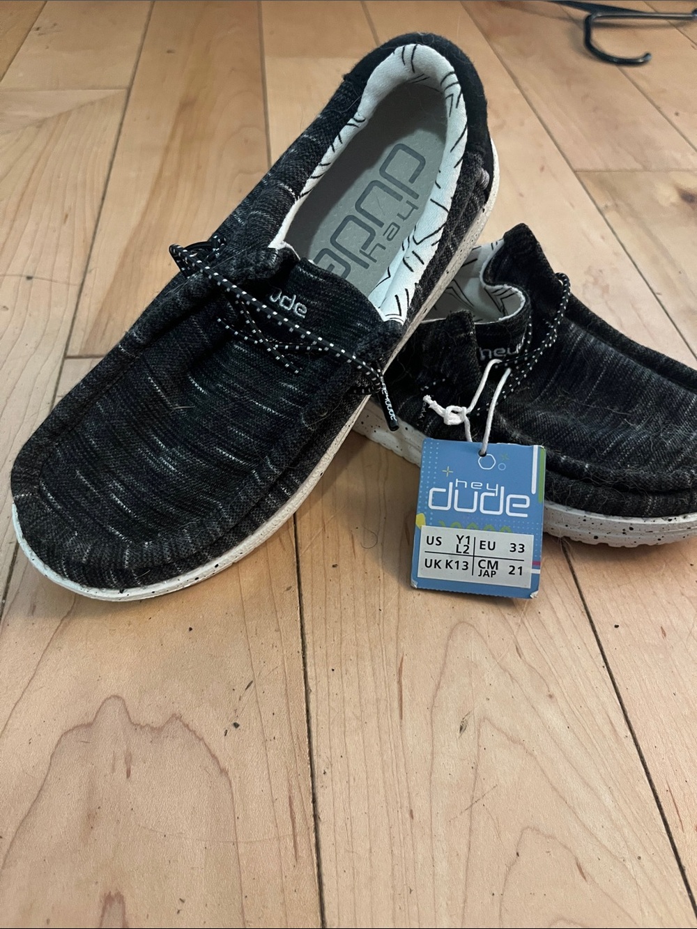 Hey Dude Slip-On Shoes in Black Heather with White Sole